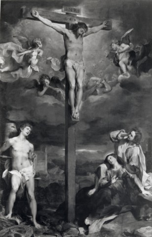 Anonimo — Barocci Federico - sec. XVI - Crocifissione di Cristo con la Madonna, san Giovanni Evangelista e san Sebastiano — insieme